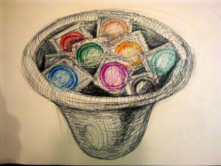 A drawing of condoms.
