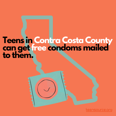 Icon of California, with a text message about condom access for teens in Contra Costa County