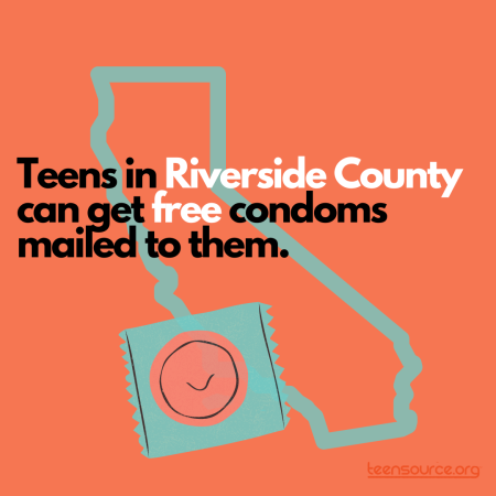 Icon of California, with a text message about condom access for teens in Riverside County