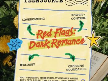 background with book: letters read red flags dark romance
