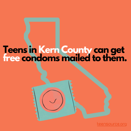 Icon of California, with a text message about condom access for teens in Kern County