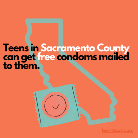 Icon of California, with a text message about condom access for teens in Sacramento County