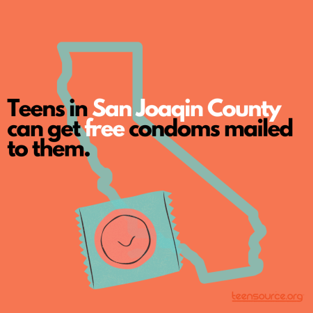 Icon of California, with a text message about condom access for teens in San Joaqin County