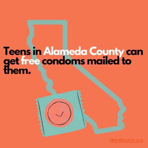 Icon of California, with a text message about condom access for teens in Alameda County
