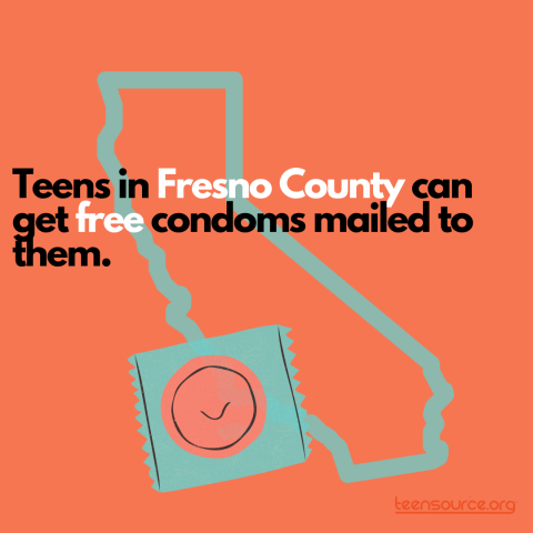 Icon of California, with a text message about condom access for teens in Fresno County