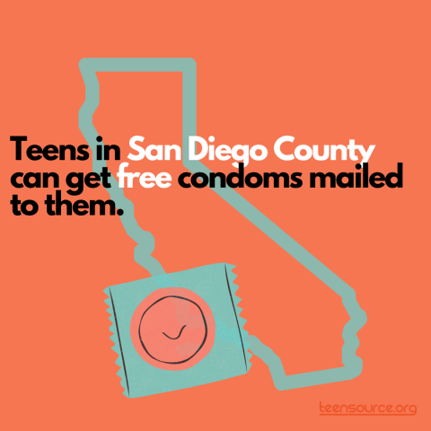 Icon of California, with a text message about condom access for teens in San Diego  County