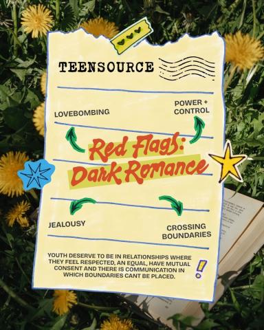 background with book: letters read red flags dark romance