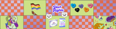 Colorful background with multiple sex ed graphics 